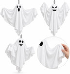 Kiddokids 4 Pack Halloween Hanging Ghost Decorations, 27.5'' Poseable White Ghosts with Bendable Arms for Front Porch, Yard Tree, Indoor Party and Haunted House Decor, Outdoor Entry Door Doorframe