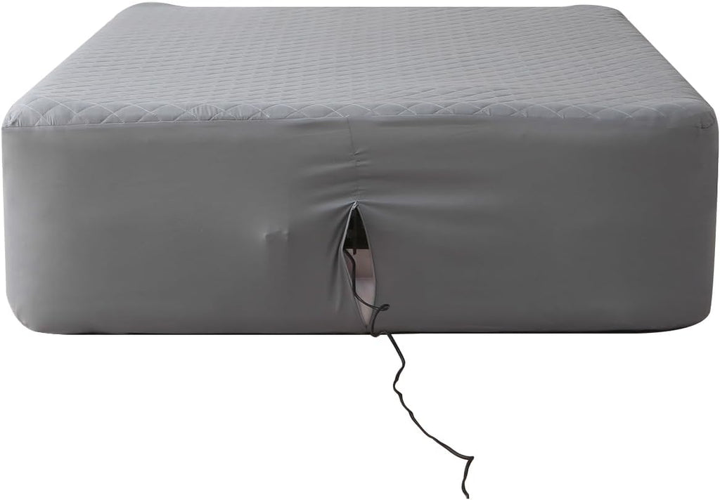 Bedecor Quilted Air Mattress Pad, Pump Access Zipper, Queen, White Oval