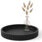 Round Solid Concrete Tray, Fluted Centerpiece for Coffee Table Decor 13"