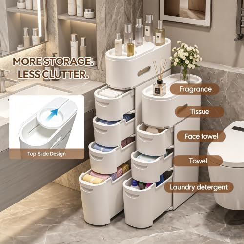 BGYMF 4-Tier Narrow Slim Bathroom Storage Cabinet with Wheels,White