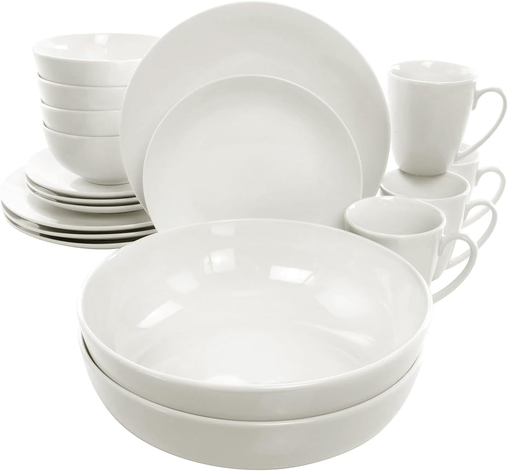 Elama White Porcelain Dish Dinnerware Set, 18 Piece (Elama Glossy)