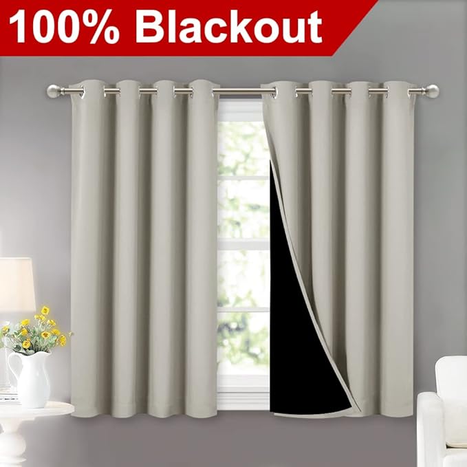 NICETOWN Natural 100% Blackout Curtains 45 inches Long, 2 Thick Layers - Image 2