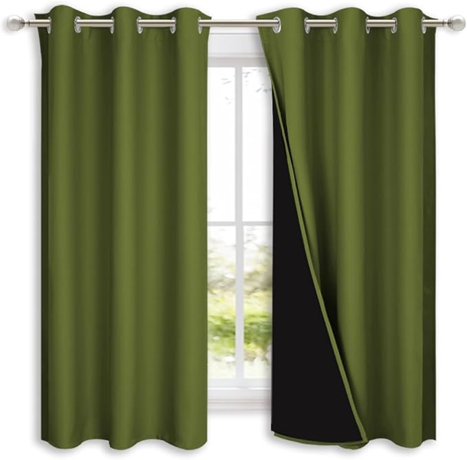 NICETOWN 100% Blackout Curtains 54" Long, Olive Green, 1 Pair, Double-Deck by NICETOWN