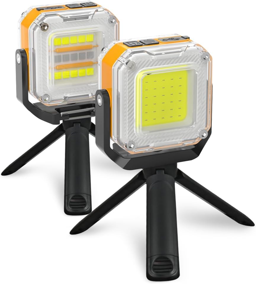 2000LM Rechargeable Work Light, Double-Sided 8 Mode LED Camping Lantern with Magnet & Tripod, Portable Emergency Light for Power Outage, Hiking, Fishing, Home, Car Repair, Survival Kit