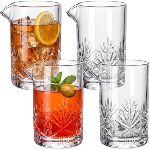 Hushee 4 Pcs Cocktail Mixing Glass 20oz Crystal Stirring Glass, Textured