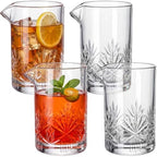 Hushee 4 Pcs Cocktail Mixing Glass 20oz Crystal Stirring Glass, Textured