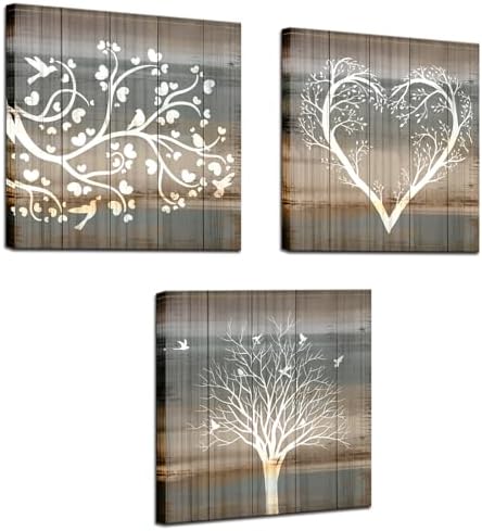 Biuteawal 3 Pieces Abstract Tree Wall Art Rustic Forest Landscape Picture Prints Teal and Brown Painting Vintage Artwork Home Farmhouse Bathroom Bedroom Decor Stretched and Framed Ready to Hang