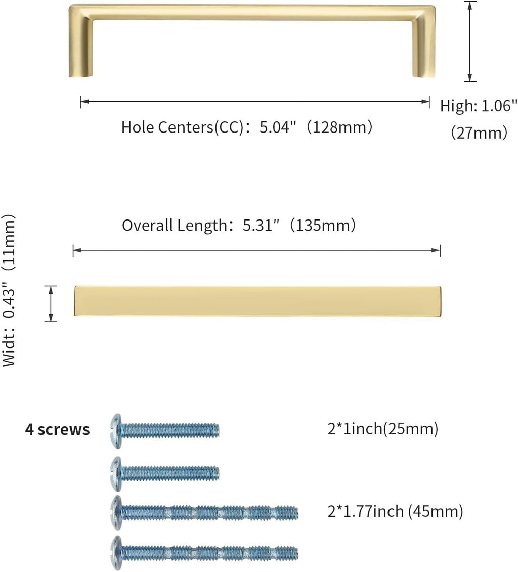 2 Pack 5 Inch(128mm) Gold Cabinet Pulls, Kitchen Hardware