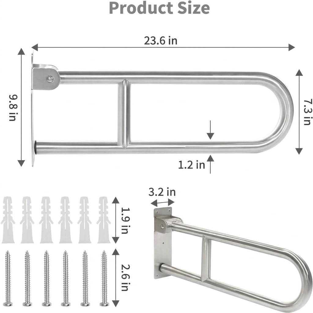 Toilet Grab Bar 24 Inch, Folding Bathroom Safety Rail for Seniors