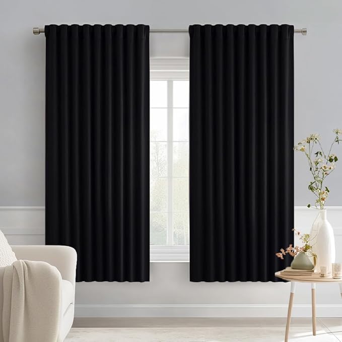 MIULEE Black Back Tab Blackout Curtains 63 Inches Long 2 Panels Set by MIULEE