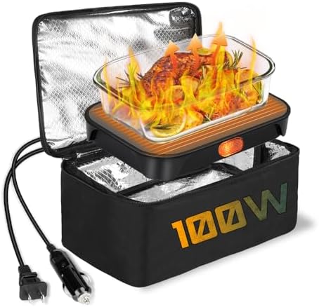 Portable Oven 100W Food Warmer, 12V/24V/110V Electric Lunch Box Food Heater for Adults, 3-in-1 Personal Microwave Oven/Heated Lunch Box for Car/Truck/Home/Office/Travel/Hotel/Outdoor Use