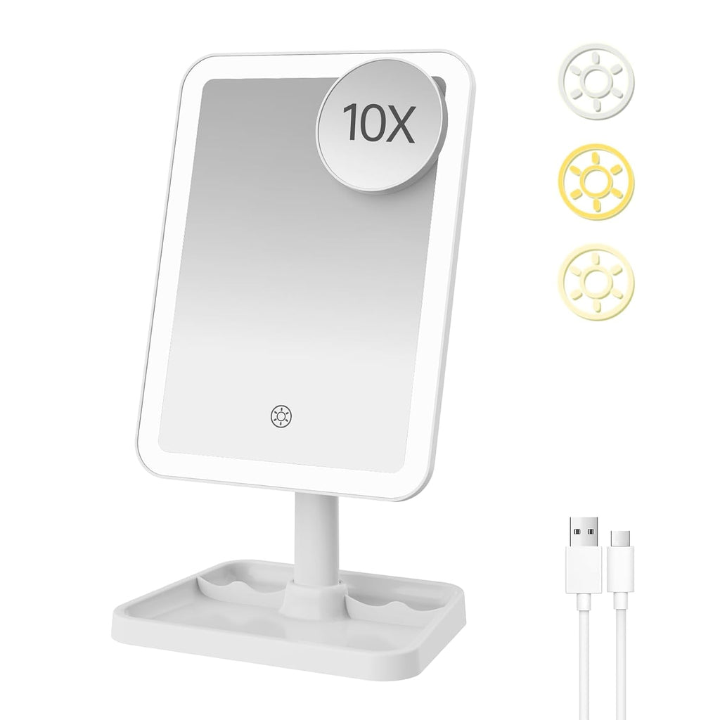 FUNTOUCH Rechargeable Vanity Makeup Mirror with Lights, White