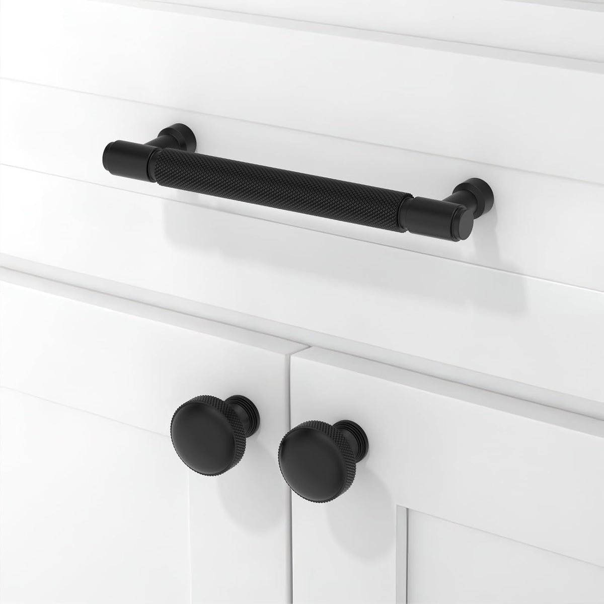 2 Pack Matte Black Knurled Cabinet Pulls 5 Inch(128mm) Kitchen Cabinet Handles Cabinet Hardware Drawer Pulls