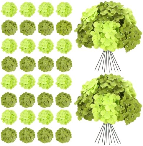 Auihiay 64Pcs Green Flowers, Hydrangea Artificial Flowers Bulk