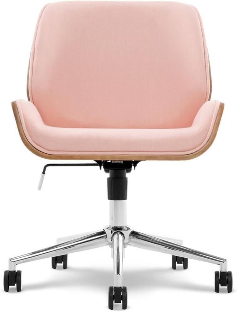 Elle Decor Ophelia Low-Back Task Modern Bentwood Home Office Armless Desk Chairs in Chrome Finish, French Pink 22.75D x 22W x 44H in
