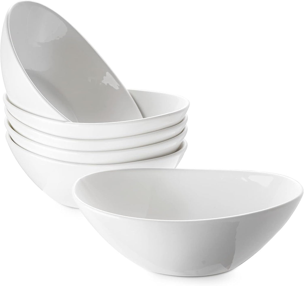 DOWAN 9.25" Serving Bowls, White Serving Dishes for Entertaining, 35 OZ Large Serving Bowls for Party, Oval Ceramic Bowls for Soup, Salad and Pasta, Microwave & Dishwasher Safe, Thanksgiving Bowls Set