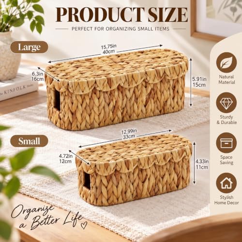 Patelai 2 Pcs Cable Management Boxes with Scalloped Lids, Large & Small