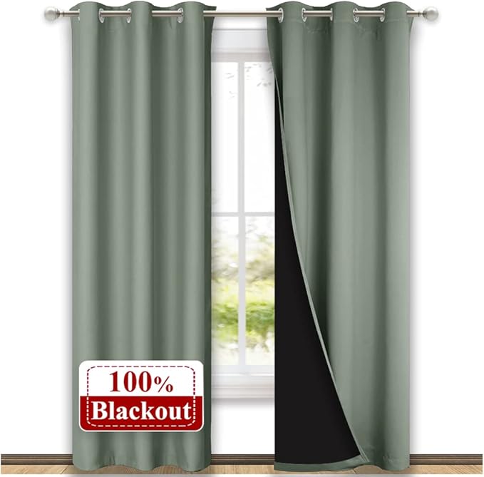 NICETOWN Greyish Green Blackout Curtains 84 inches Long, Full Light Blocking by NICETOWN