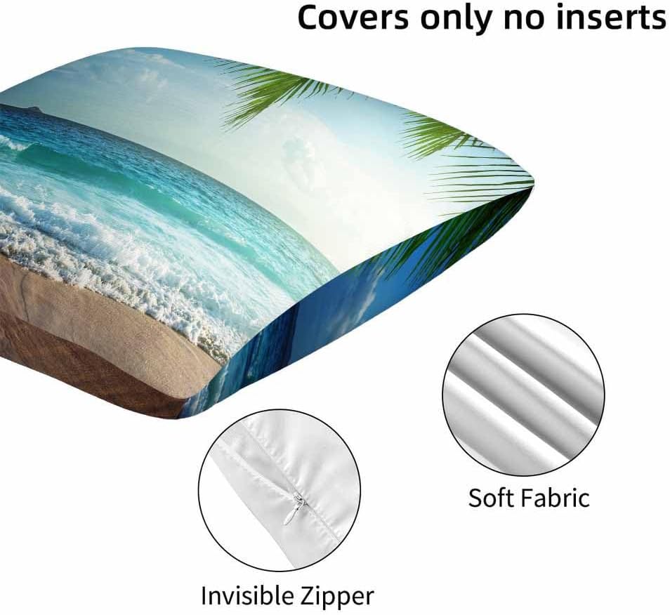 Tropical Palm Tree Green Throw Pillow Covers 18x18 Set of 2,Carribean Coastaline Beach Ocean Waves Decorative Pillow Covers for Sofa Couch Living Room Soft Home Decor,Outdoor Cushion Cases