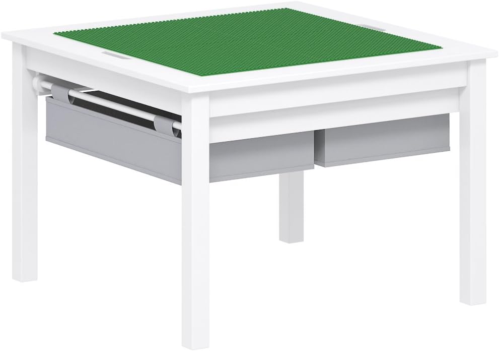 UTEX 2 in 1 Kids Construction Play Table with Drawers Compatible with Lego