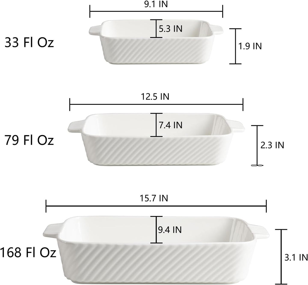 Sweejar Ceramic Baking Dish Set, Cake Baking Dish for Brownie, Porcelain Striped Casserole Dishes for Oven with Handle for Lasagna, Family Dinner(Turquoise)
