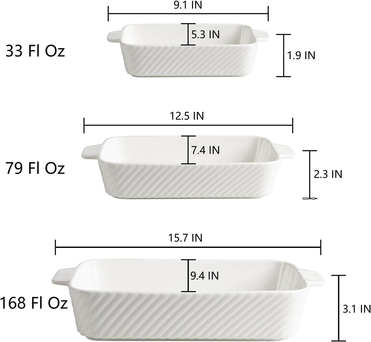 Sweejar Ceramic Baking Dish Set, Cake Baking Dish for Brownie, Porcelain Striped Casserole Dishes for Oven with Handle for Lasagna, Family Dinner(Turquoise)