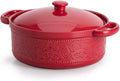 FE Casserole Dish with Lid, 2 Quart Ceramic Baking Dish, Christmas Red