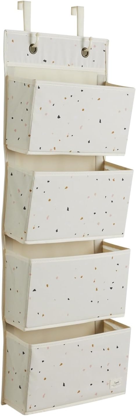 3 Sprouts Over Door Organizer, 4 Pockets, Hooks Included, Terrazzo Cream