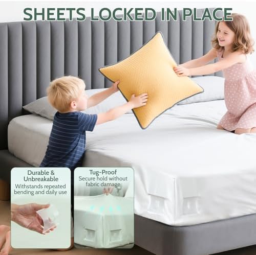 Sheet Holders - Bed Sheet Holders for Corners Heavy Duty Fitted Sheet Holders Keep Sheets Firm & Tight Bed Sheet Grippers Lock Bed Sheets Holders for All Mattress Sizes Bedsheet Clips Easy Setup