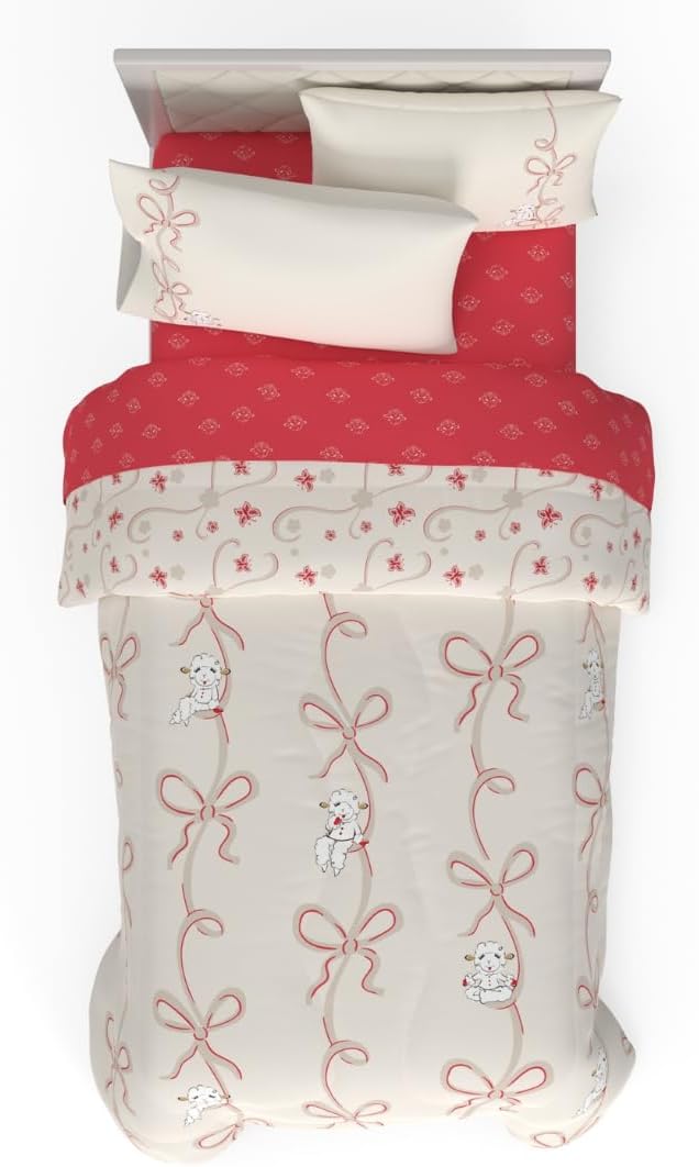 Lamb Chop Bedding Set, Twin Size 5-Piece Super Soft Fluffy Reversible Comforter & Sheet Set with Sham, (100% Officially Licensed Product) by Franco Collectibles