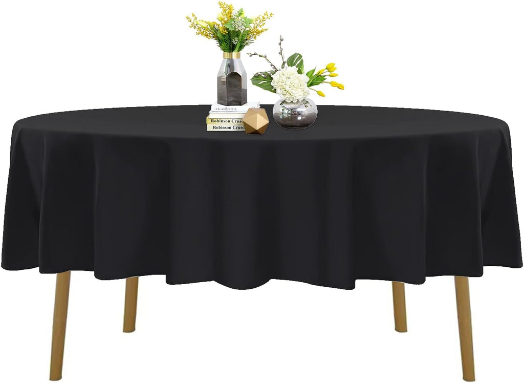 90 Inch Stain and Wrinkle Resistant Washable Polyester Table Cloth, Decorative Table Cloth for Dining Table, Buffet Parties and Wedding,Black