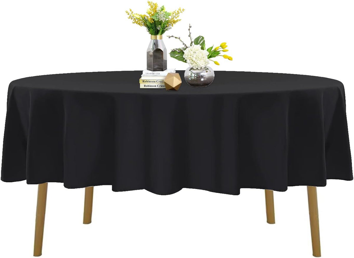 90 Inch Stain and Wrinkle Resistant Washable Polyester Table Cloth, Decorative Table Cloth for Dining Table, Buffet Parties and Wedding,Black