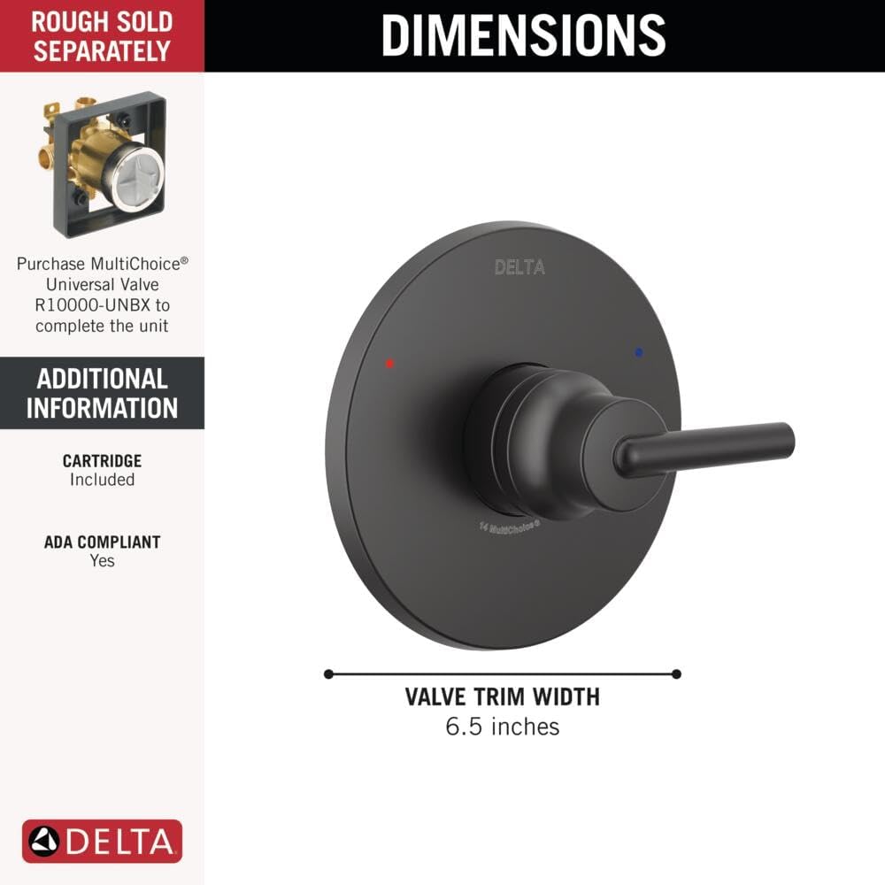 Delta Faucet Trinsic 14 Series Single-Function Black Shower Valve Trim Kit, Shower Handle, Delta Shower Trim Kit, Matte Black T14059-BL (Valve Not Included)