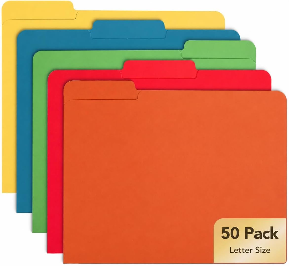 Mr. Pen- File Folders, 50 Pack, 1/3-Cut Tab, Vibrant Earthy Spectrum
