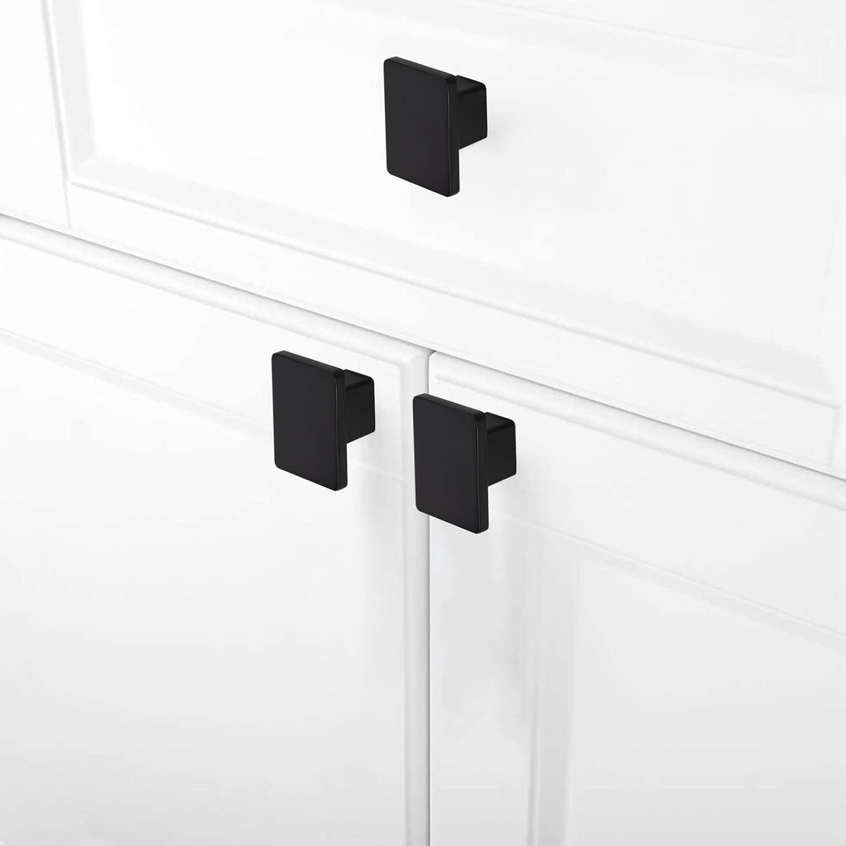 1.57-inch Square Black Matte Cabinet Knobs - 6 Pack
