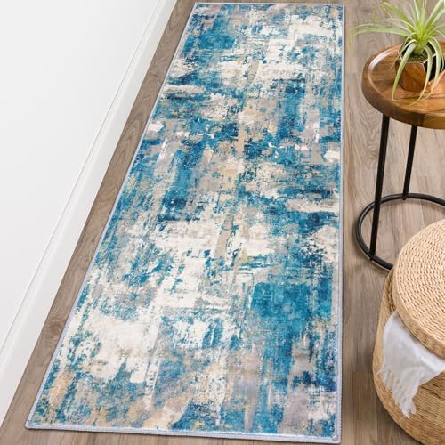 KOZYFLY Modern Abstract Runner Rug 2x6 Turquoise/Beige/Grey/Yellow Runners - Image 8