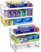 2 Pack Expandable Kitchen Wrap Organizer Rack, Height & Width Adjustable Aluminum Foil and Plastic Wrap Organizer for Pantry, Cabinet Food Wrap Organization and Storage - (3 Tier 9.8 to 15.6"L)