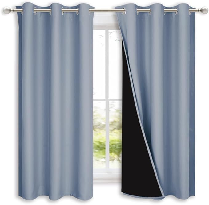 NICETOWN 100% Blackout Lined Curtains, Vintage Blue, 1 Pair, 2 Thick Layers - Image 2