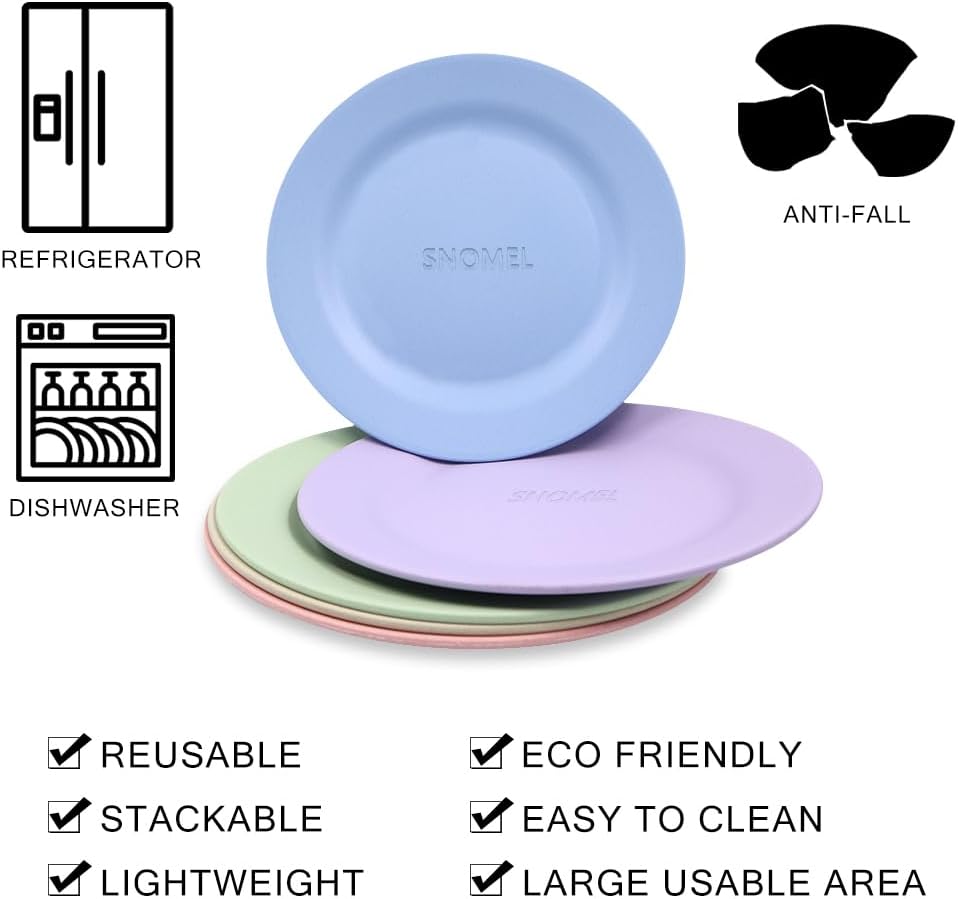11 Inch Dinner Plate Set, Lightweight Wheat Straw Plates, 5 Pieces, Pink