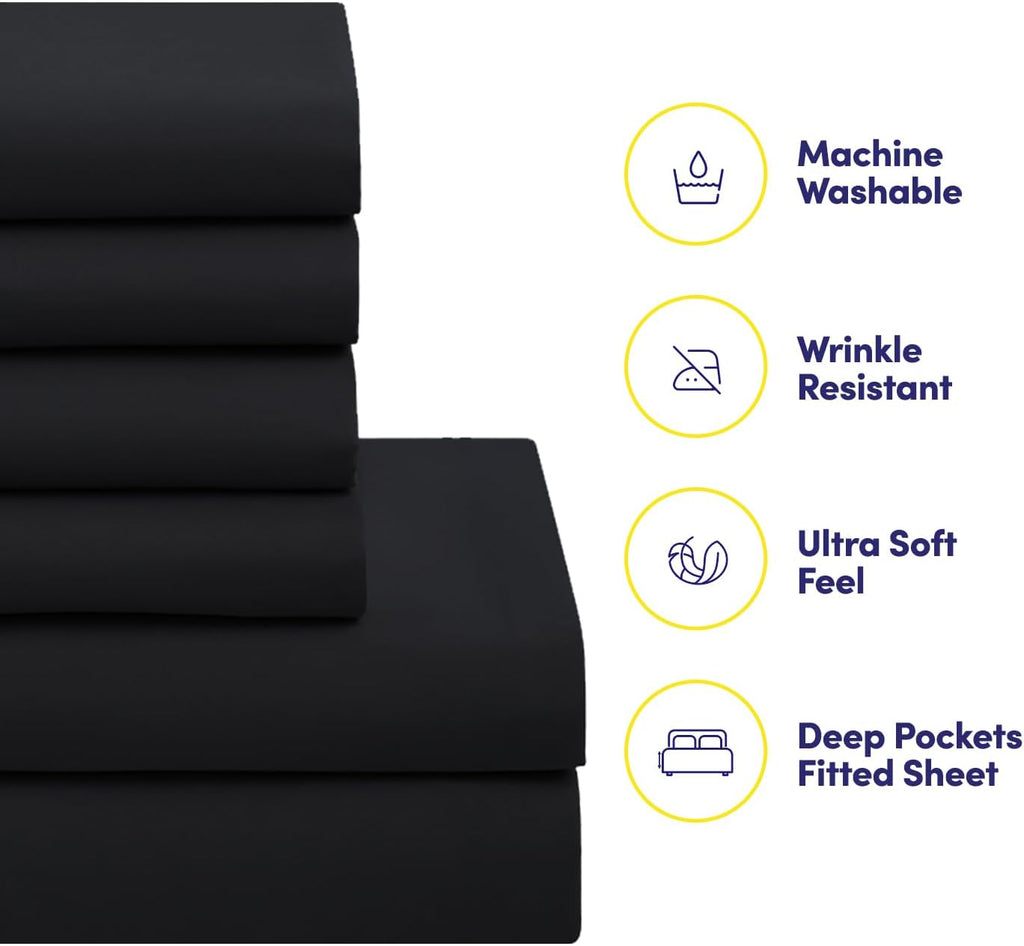 Sweet Home Collection 5 Piece Comforter Set Bag Solid Color All Season Soft Down Alternative Blanket & Luxurious Microfiber Bed Sheets, Black, Twin