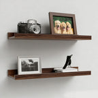 Boswillon Floating Shelves Set of 2, Small Wall Shelf with Lip, 16in, Walnu