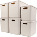 Yishyfier 26QT Plastic Storage Baskets With Lid Organizing Container Lidded Knit Storage Organizer Bins for Shelves Drawers Desktop Closet Playroom Classroom Office(4XL+2L, Light grey)