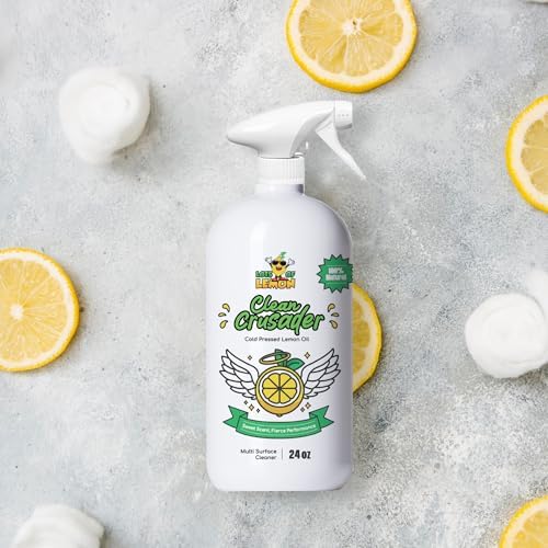 Clean Crusader Cold Pressed Lemon Oil Multi Surface Cleaner Spray - for Hardwood Floors, Countertops and Bathroom & More - Vegan & Cruelty Free Cleaning Supplies- 24 oz - 1 Pack