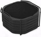 UMIRRO Absorbent Felt & Silicone Drink Cup Coasters Set of 6 with Holder