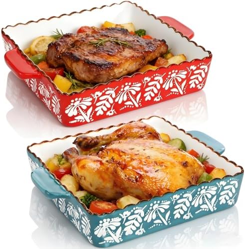 2 Pack Ceramic Baking Dish with Double Handle, 9 x 9 Inch