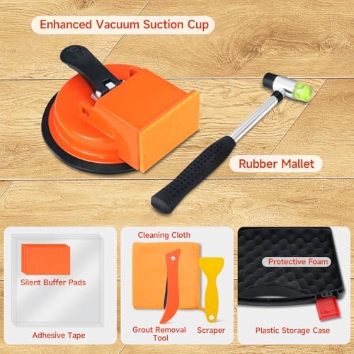 Floor Gap Fixer Tool Kit, Suction Cup Plank Grabber Floor Fix with Rubber Mallet, Heavy Duty for Rigid Floating Laminate SPC LVT Vinyl Plank Flooring Gap Repair