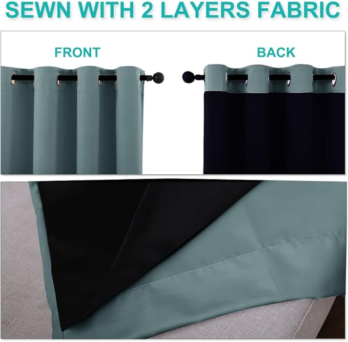 NICETOWN Greyish Blue 100% Blackout Curtains 45 inches Long, 2 Thick Layers - Image 5
