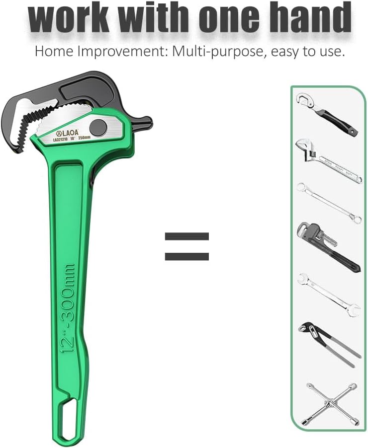 LAOA 18 inch Quick Adjust Pipe Wrench, Heavy Duty Aluminum Handle Plumbing Tool with Three-Sided Grip Teeth, Ratcheting Pipe Wrench for Plumbers, HVAC, Pipe Repair and Home Maintenance