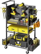 Tool Organizer Cart, 4-Tier with DIY Pegboards & Hooks & Storage Baskets
