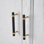 Set of 2 Solid Brass Cabinet Pulls 6.3 Inch (5 Inch Hole Centers) Gold Black Knurled Textured Cabinet Handles Brass Pulls for Dresser Door Drawer Hardware (2, Black Gold)